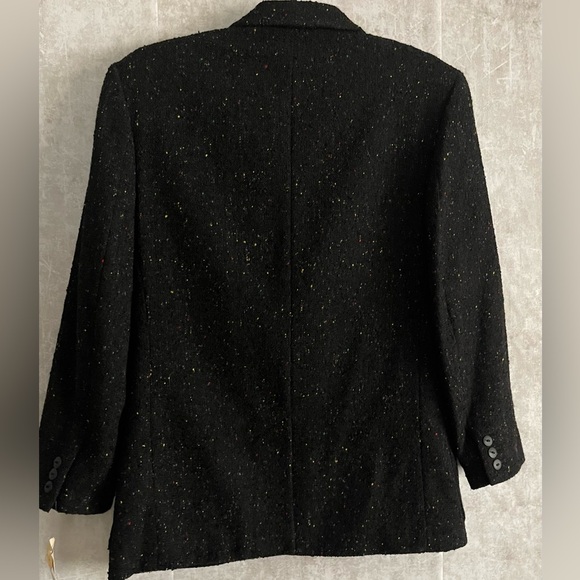 Vintage Liz Claiborne Black Speckled Pocketed Wool Tweed Blazer Petite Size 2 - Picture 5 of 7